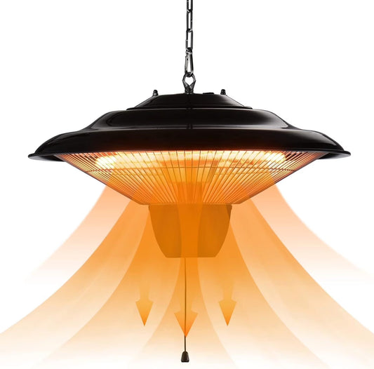 Ecotronic 1500W Halogen Infrared Electric Patio Heater with Adjustable Chain, Indoor/Outdoor Use, Black