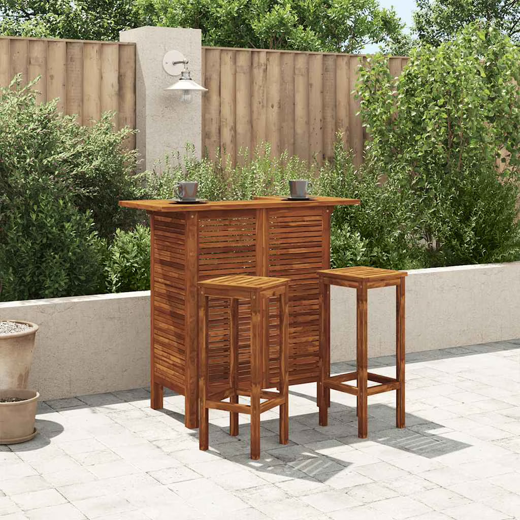 vidaXL 43.3? Solid Acacia Wood Patio Bar Table with Storage, Brown
