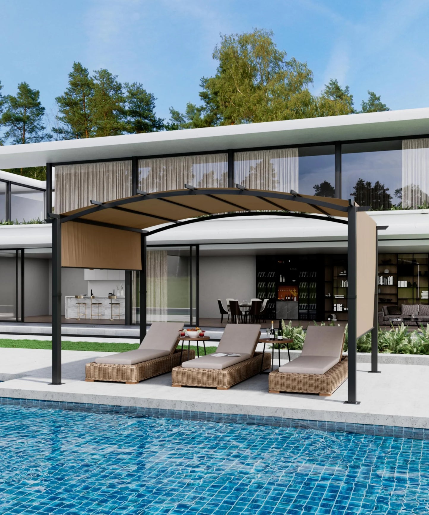Huisuilinss Outdoor Pergola,Arched Pergola,Aluminum Pergola With Retractable Canopy,Arched Patio Pergola,Metal Pergola Shade Shelter For Backyard Lawn Patios Gardens Grill Gazebo