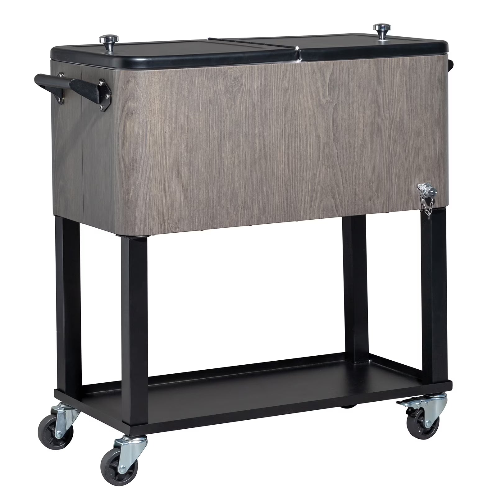 EasingRoom Iron Spray Plastic Patio Cooler Cart with Tray Cooler with Shelf Green