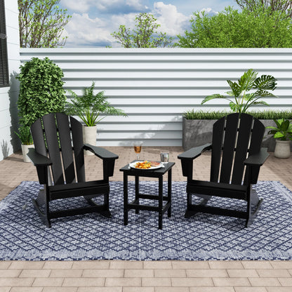 WestinTrends Malibu 3 Piece Outdoor Rocking Chair Set, All Weather Poly Lumber Porch Patio Adirondack Rocking Chair Set of 2 with Side Table, Black