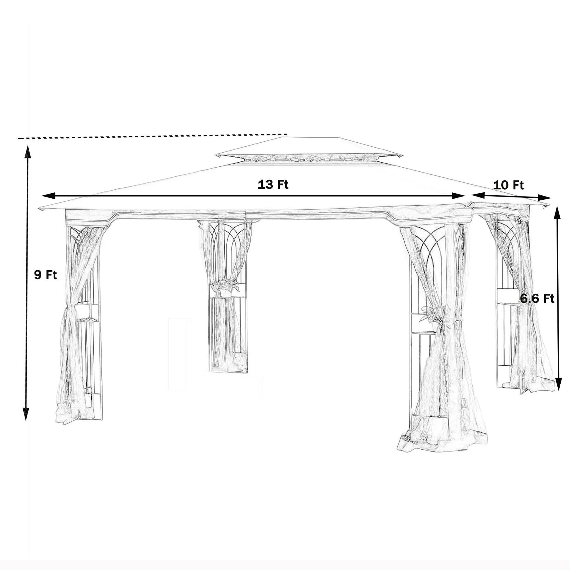 Perfect Garden 13x10ft Patio Gazebo, Metal Frame with Double Roof and Mosquito Net, Brown