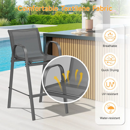 Dovov Outdoor Bar Stools Set of 4, Patio Bar Height Stool Outdoor Textilene Bar Chairs All Weather Patio Barstools for Garden Poolside Backyard Balcony Porch Lawn Deck, Gray