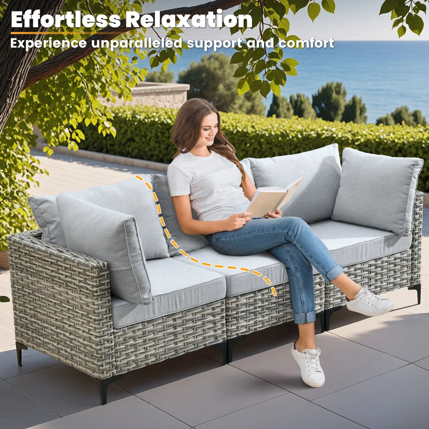 Vcatnet Outdoor Patio Furniture Sets 10 Pieces Sectional Sofa Wicker Conversation Set with Swivel Glider Chairs and Solar Powered Coffee Table for Porch,Backyard,Gray