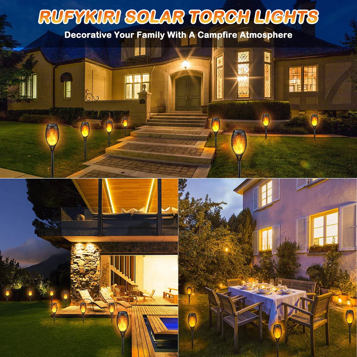 Solar Outdoor Lights with Flickering Flame, 6 Packs Waterproof LED Solar Torch Light for Garden, Patio, Yard, Pathway, Lawn Decor