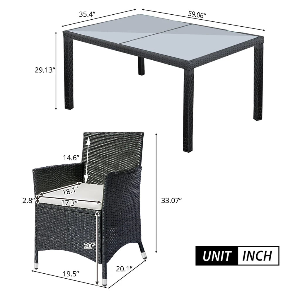 7 Piece Outdoor Wicker Sectional Dining Set, Outdoor Furniture Set with Stackable Armrest Chairs & Beige Cushions, Patio Dining Set for 6, Black Rattan
