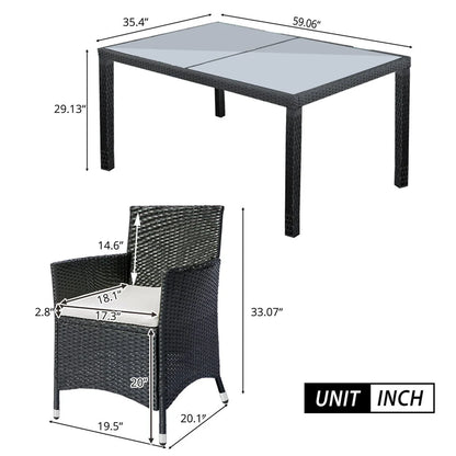 7 Piece Outdoor Wicker Sectional Dining Set, Outdoor Furniture Set with Stackable Armrest Chairs & Beige Cushions, Patio Dining Set for 6, Black Rattan