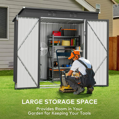 6' x 4' Outdoor Storage Shed, Lofka Garden Metal Shed with Base Frame for Backyard, Patio, Lawn, Gray