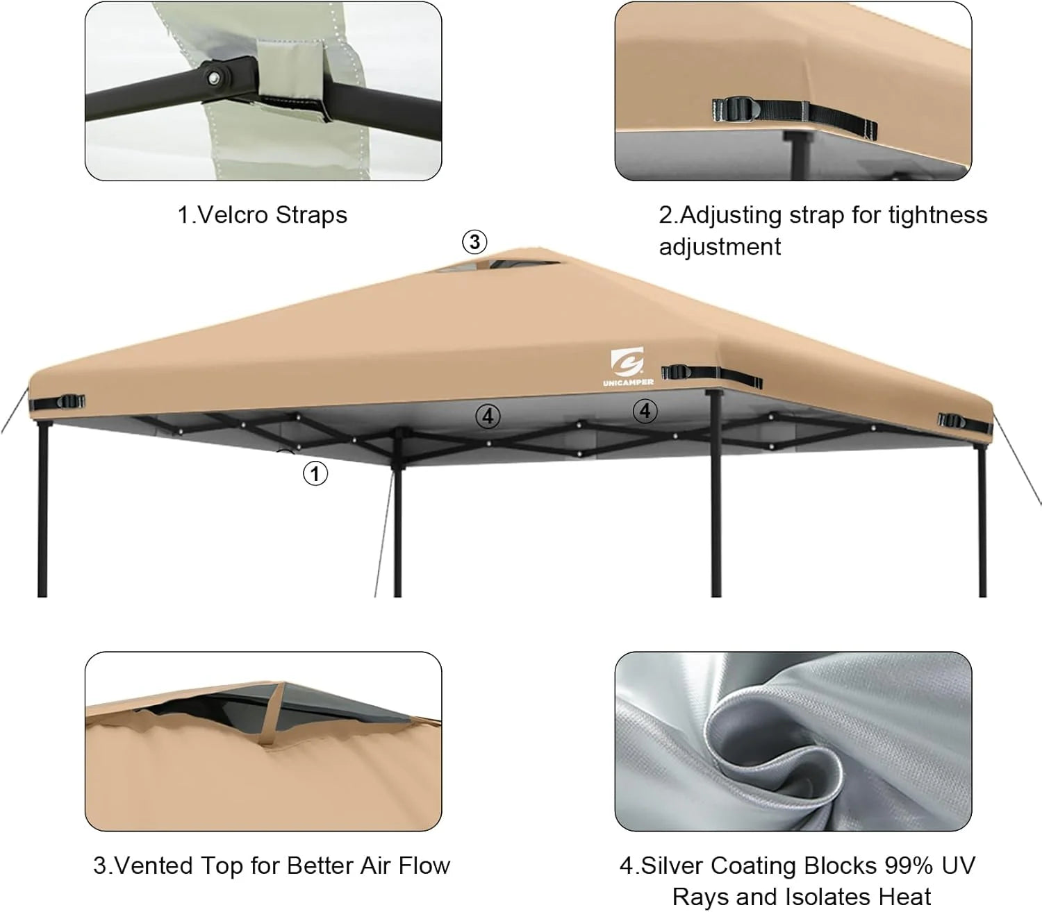 Waterproof for Exterior Garden Patio Camping Sun Shade(Top Only) (Khaki 10x10 Pop Up Canopy Replacement Top Cover with Air Vent for Straight Leg Canopy Tent, 1) | Large Capacity