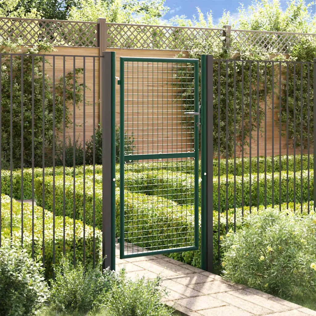 vidaXL Fence Gate Metal Fence Post Garden Gate for Outdoor Patio Steel Green
