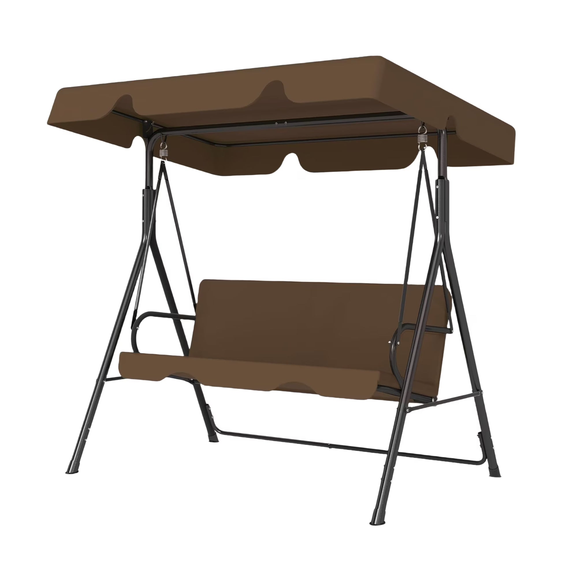 Melocadol 3 Seats Outdoor Porch Swing Glider, Patio Swing Chair with All Weather Covered Canopy and Rust Proof Heavy Duty Stand, for Garden, Lawn, or Backyard, Black