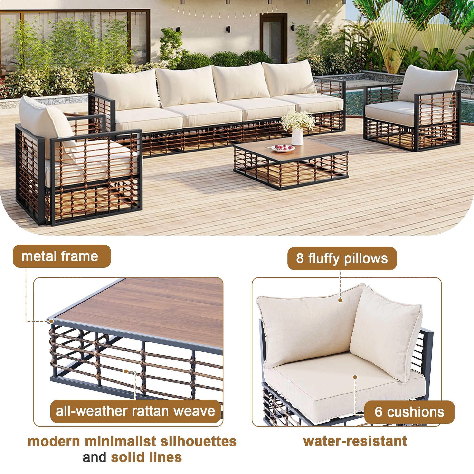 Harper & Bright Designs 7 Piece Outdoor Metal Patio Sectional Sofa Set, Free combination All Weather Patio Conversational Modular Furniture Set with Cushions and Coffee Table for Outdoor, Gray