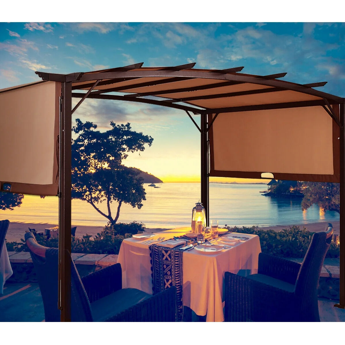 Gymax 12' x 9' Pergola Kit Metal Frame Gazebo Canopy Cover Patio Shelter