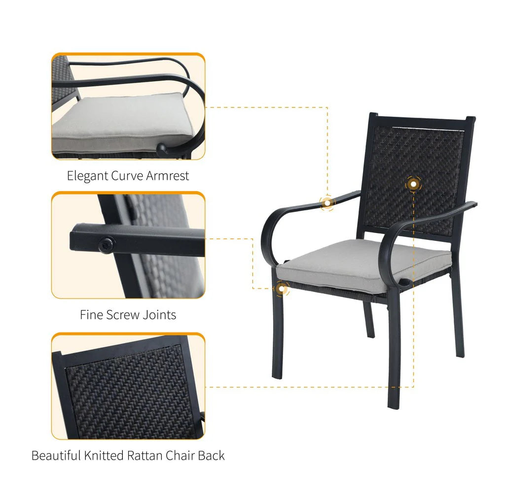 MF Studio 7 Pieces Outdoor Patio Dinning Set Cushioned Rattan Wicker Chairs with Extendable Table