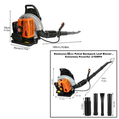Limorve EB650 Backpack Leaf Blower, 2-Stroke Engine Multi-purpose 63 Cubic Centimeter High Strength Snow Blower for Lawn Care, Patio, Sidewalk,Snow Blowing-Orange