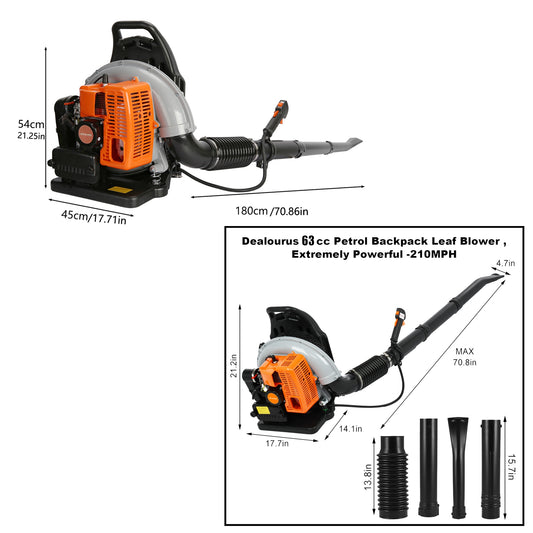 Limorve EB650 Backpack Leaf Blower, 2-Stroke Engine Multi-purpose 63 Cubic Centimeter High Strength Snow Blower for Lawn Care, Patio, Sidewalk,Snow Blowing-Orange
