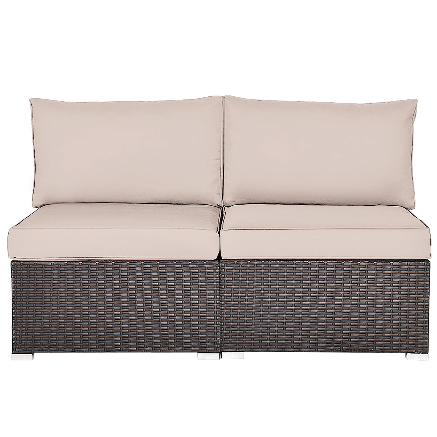 Costway 2PCS Patio Rattan Armless Sofa Sectional Furniture Brown Cushion