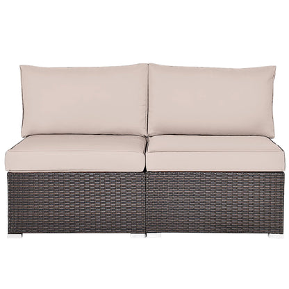 Costway 2PCS Patio Rattan Armless Sofa Sectional Furniture Brown Cushion