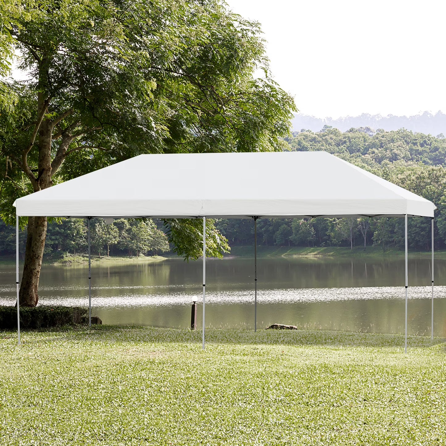 Outsunny 10' x 19' Pop Up Canopy with Easy Up Steel Frame, 3-Level Adjustable Height and Carrying Bag, Sun Shade Event Party Tent for Patio, Backyard, Garden, Blue