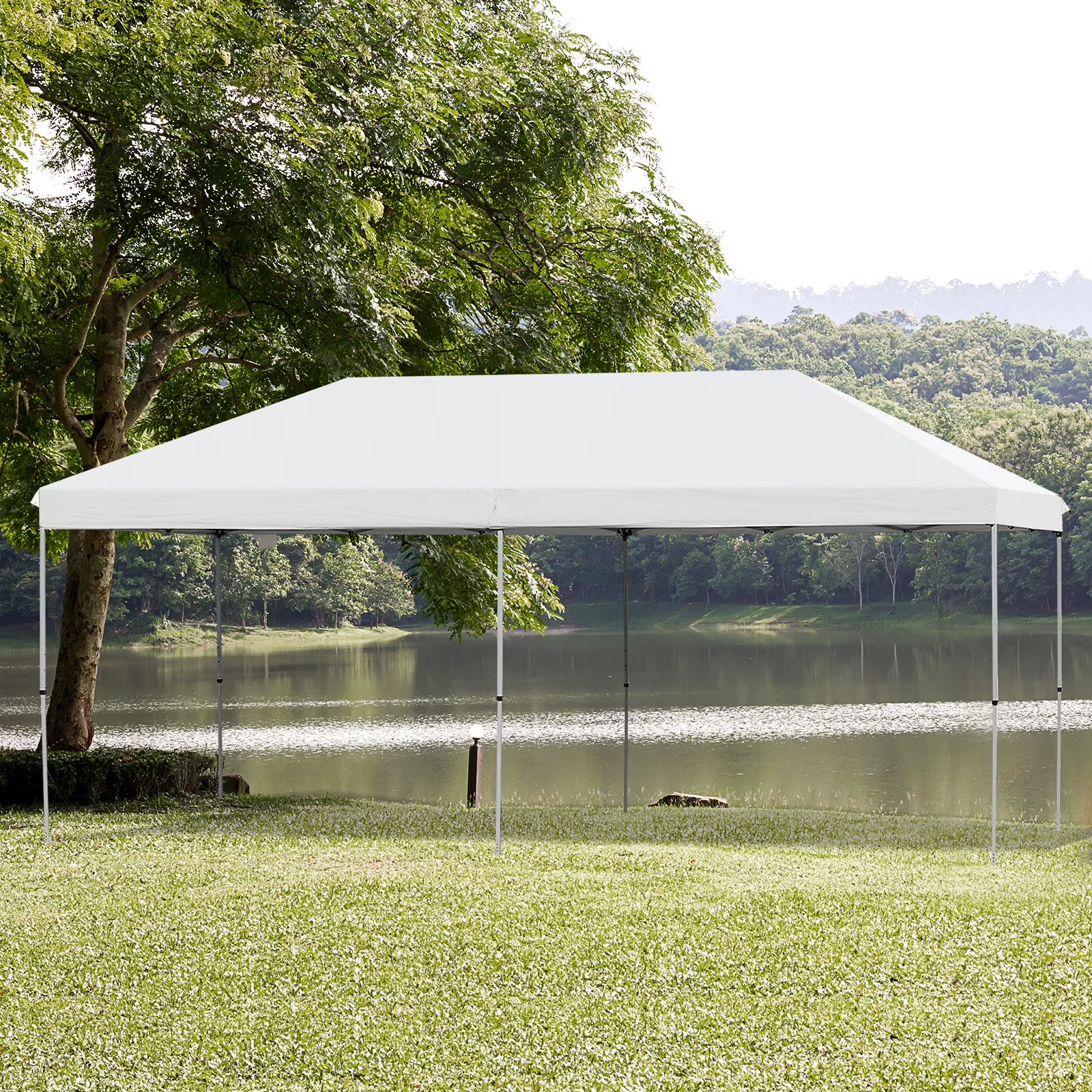Outsunny 10' x 19' Pop Up Canopy with Easy Up Steel Frame, 3-Level Adjustable Height and Carrying Bag, Sun Shade Event Party Tent for Patio, Backyard, Garden, Blue