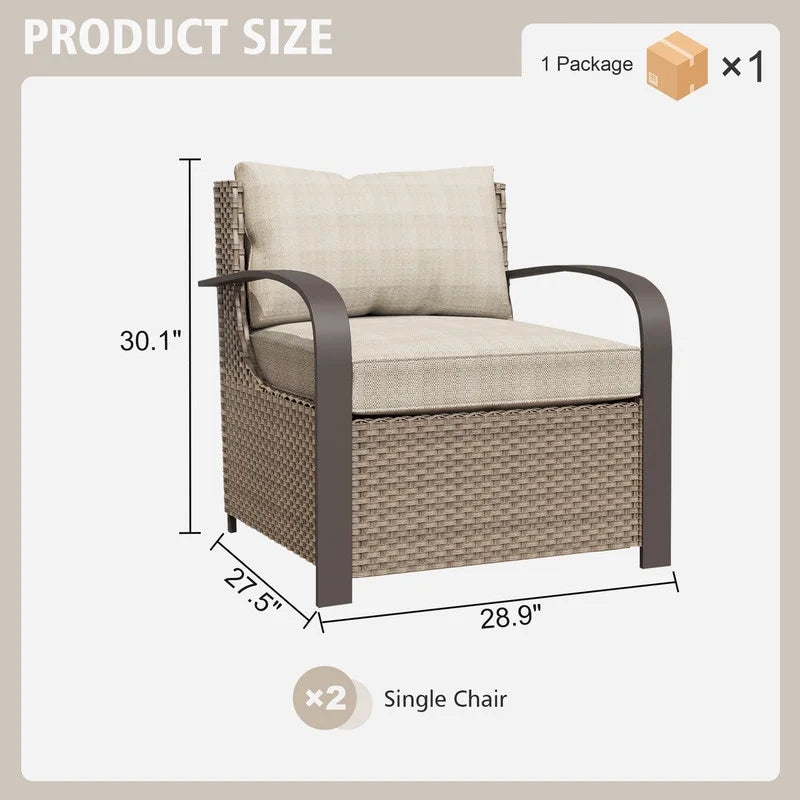 GAZEBETER 2Pcs Wicker Patio Chairs,Modern All Weather Outdoor Ratten Chairs with Seat Cushions and Thicking Back,Beige