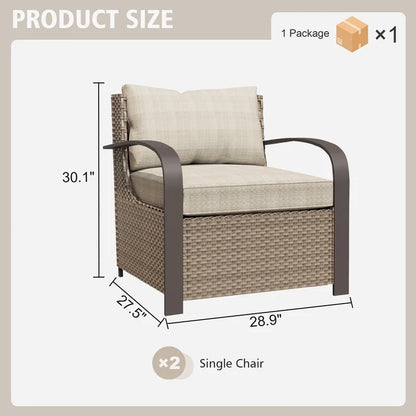 GAZEBETER 2Pcs Wicker Patio Chairs,Modern All Weather Outdoor Ratten Chairs with Seat Cushions and Thicking Back,Beige