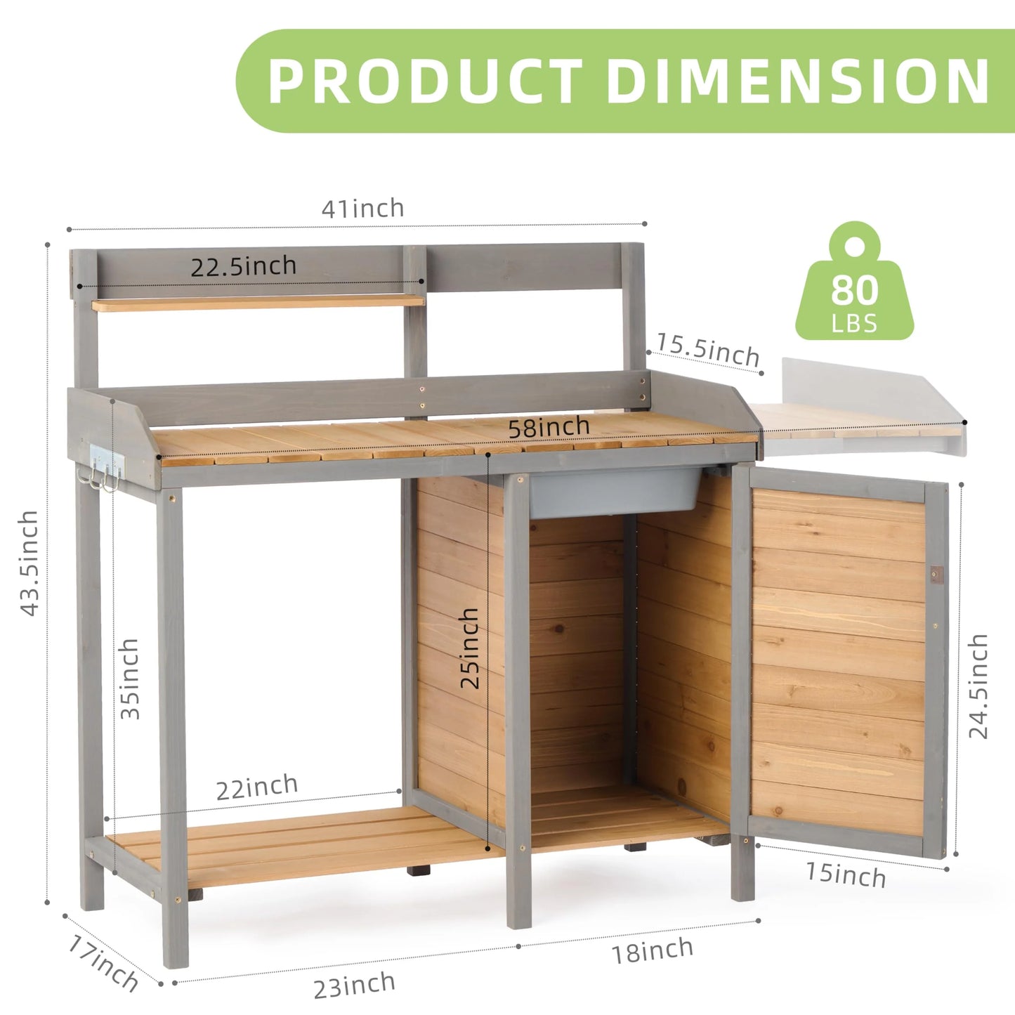 Wooden Potting Bench Table with Sink,Outdoor Garden Table Work Bench with Storage, Workstation for Outside Patio Lawn