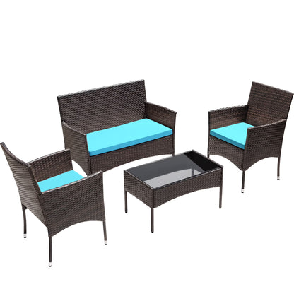 Lacoo 4 Pieces Patio Conversation Set Outdoor PE Rattan Wicker Chairs Set and Table, Brown