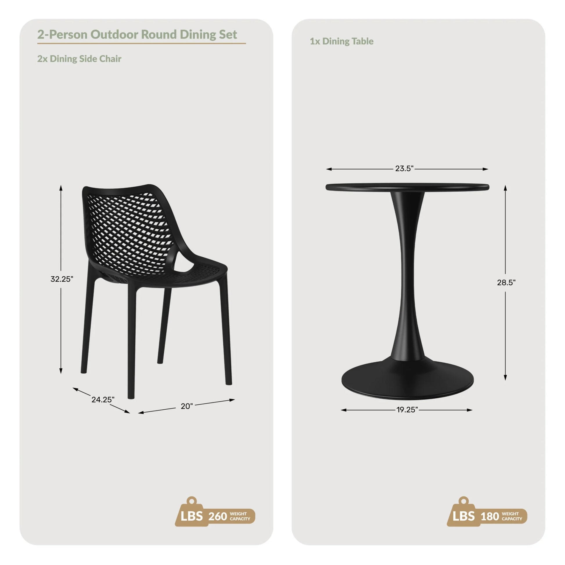 WestinTrends Playa 3-Piece Outdoor Round Metal Dining Table Set And Stackable Resin Patio Dining Side Chairs, Olive Green
