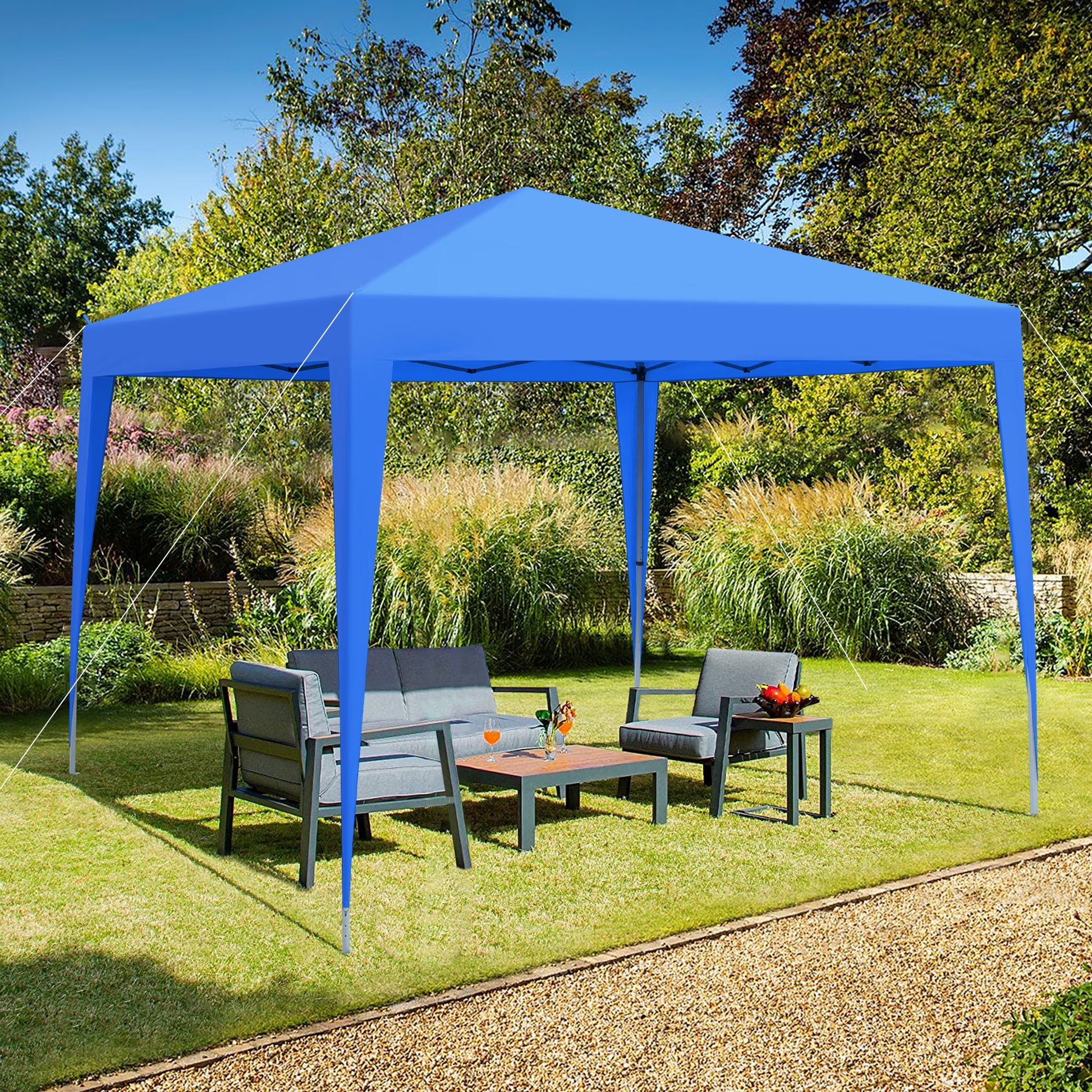 IVV 10x10FT Pop Up Canopy Tent, Outdoor Instant Slant Legs Gazebo Shelter with Carrying Bag, Portable for Patio Deck Garden and Beach - Blue