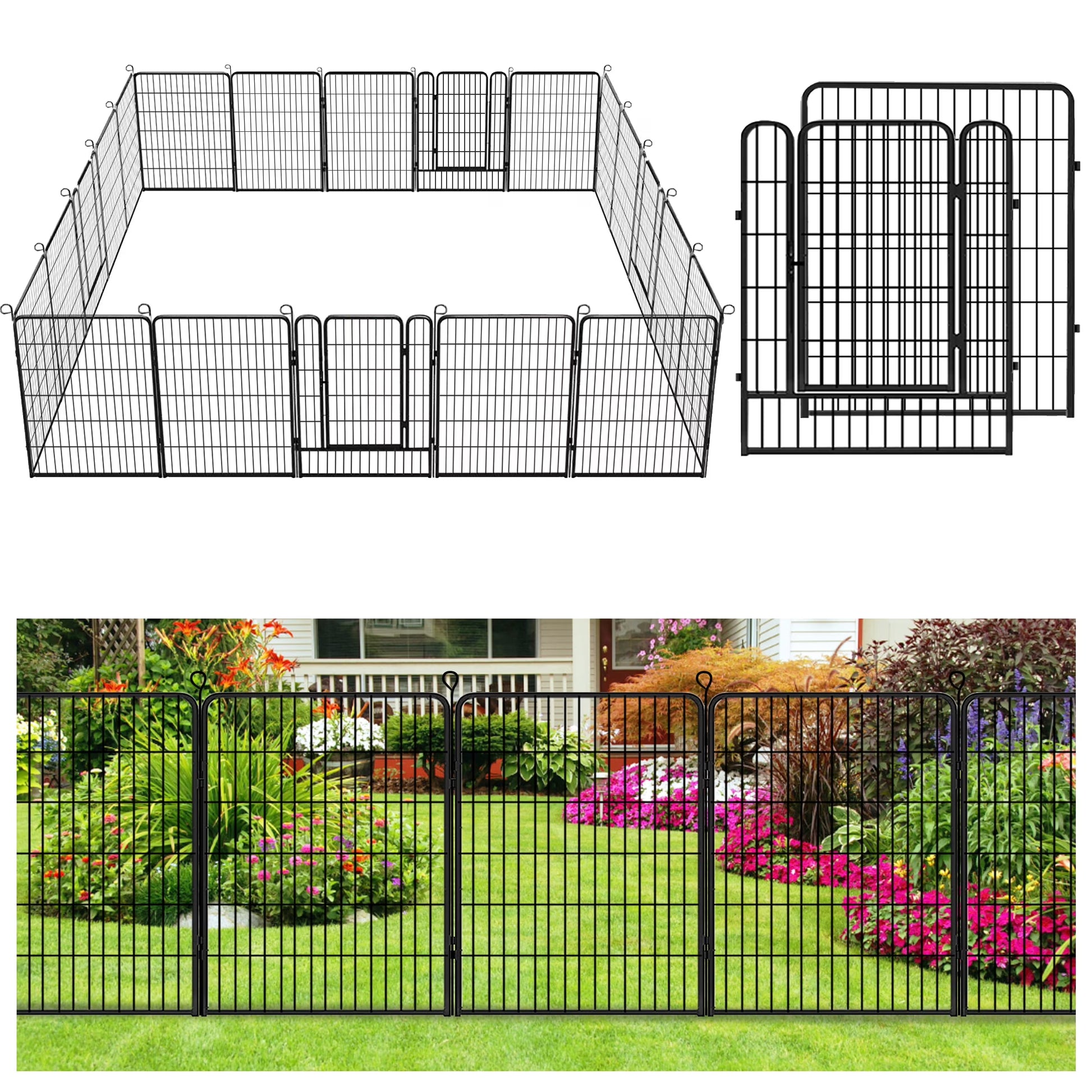 Jhsomdr Decorative Garden Fence 10 Panels Animal Barrier Fence 40" Height Metal No Dig Fence for Yard Patio