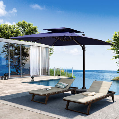 Pellebant Outdoor 9x11FT Patio Umbrella Cantilever Offset with No Base, Dual Top Navy Blue