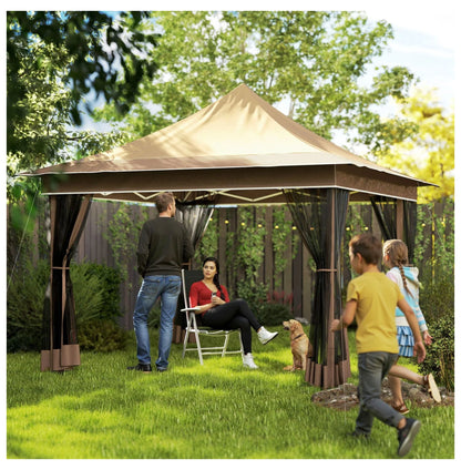 12x12 Canopy Tent with Mesh Netting, UPF 50+ Pop Up Gazebo, Beige - Patio Sun Shelter for Garden, Parties, Outdoor Events