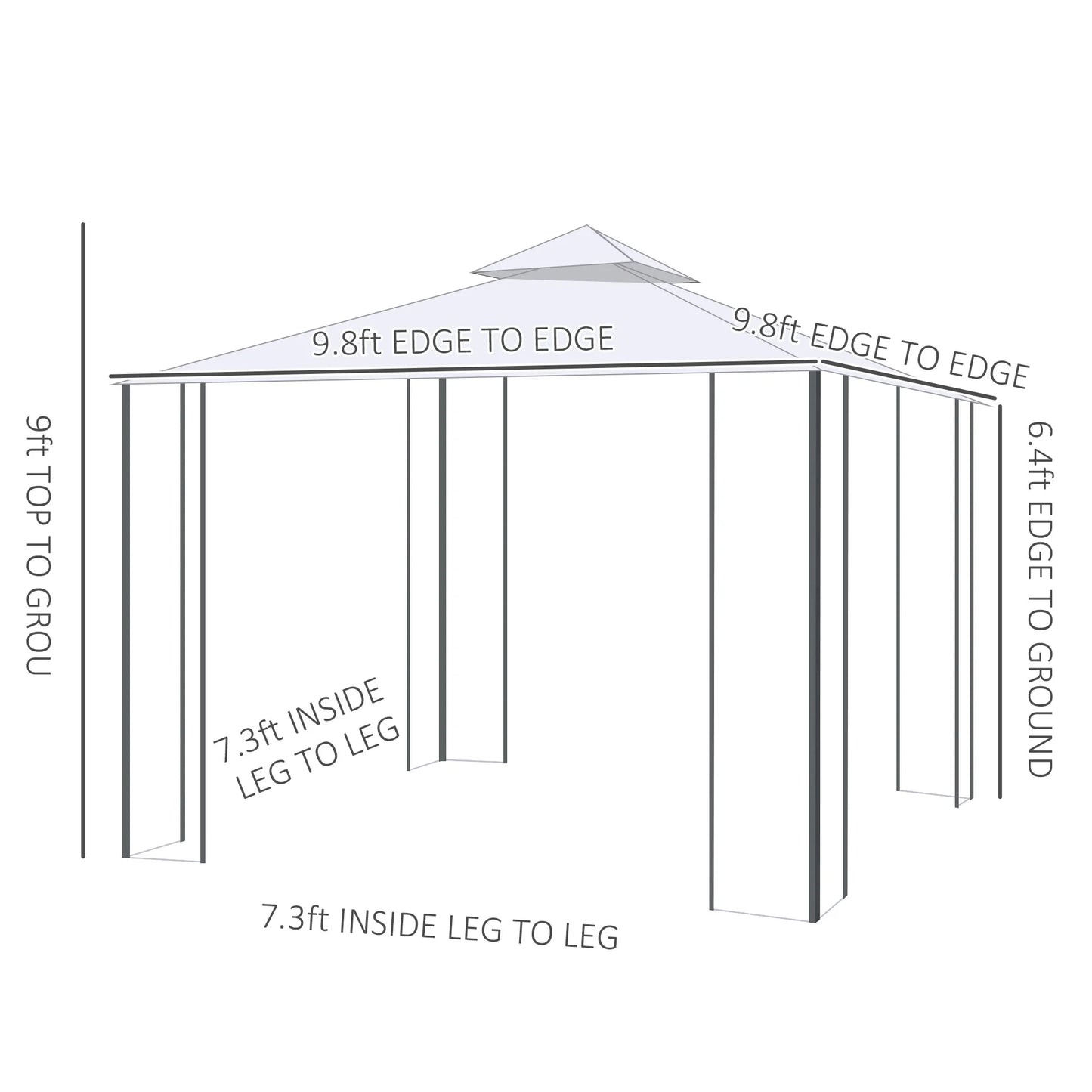Outsunny 118" x 118" Steel Outdoor Patio Gazebo Canopy with Removable Mesh Curtains, Display Shelves, & Steel Frame, Cream White