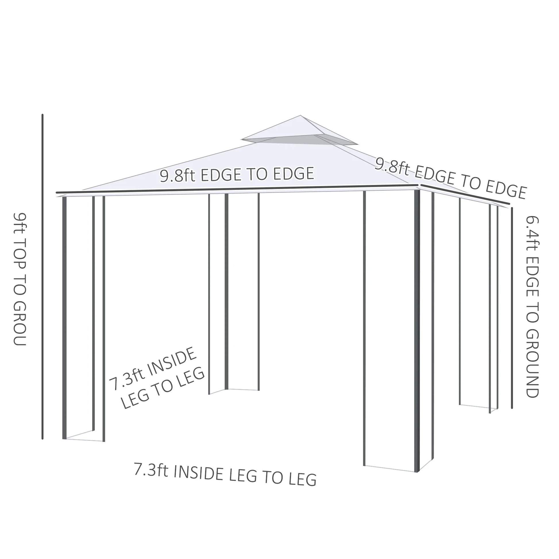 Outsunny 118" x 118" Steel Outdoor Patio Gazebo Canopy with Removable Mesh Curtains, Display Shelves, & Steel Frame, Cream White