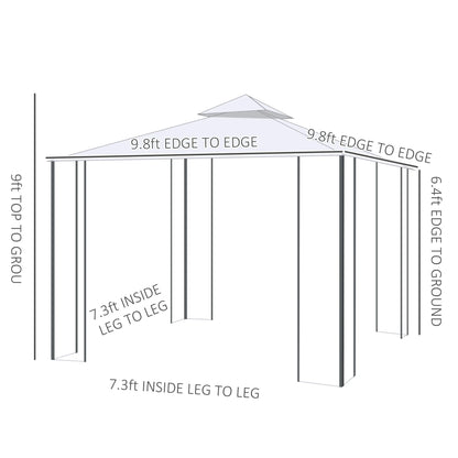 Outsunny 118" x 118" Steel Outdoor Patio Gazebo Canopy with Removable Mesh Curtains, Display Shelves, & Steel Frame, Cream White