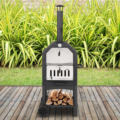 SalonMore Outdoor Pizza Oven 14'' Wood Burning Patio Pizza Maker Removable w/Pizza Stone, Pizza Peel, Grill Rack
