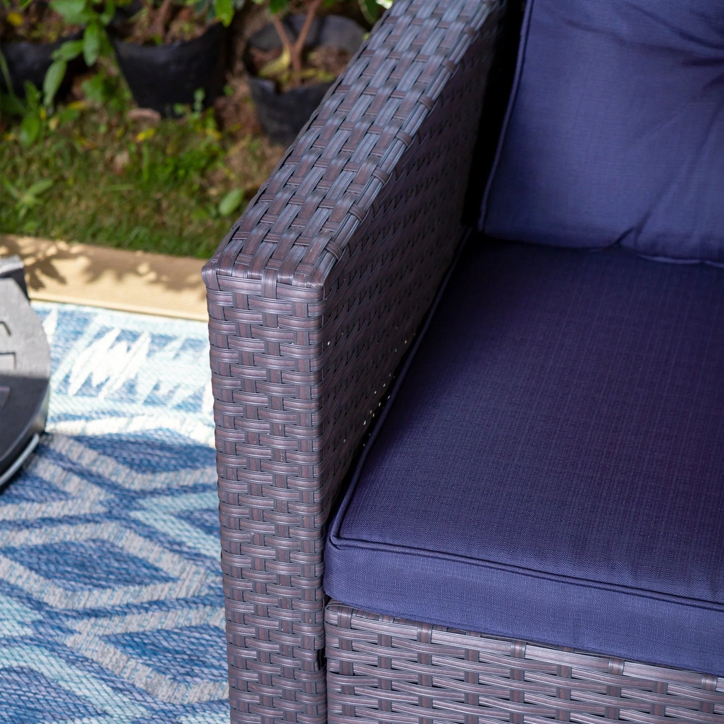 Sophia & William 3Pcs Outdoor Patio Wicker Rattan Sectional Sofa Set - Blue
