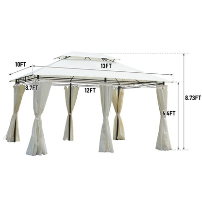 13x10 Outdoor Patio Gazebo Canopy Tent With Ventilated Double Roof And SideWall(Detachable Curtain Included On All Sides),Suitable for Lawn, Garden, Backyard and Deck,BEIGE