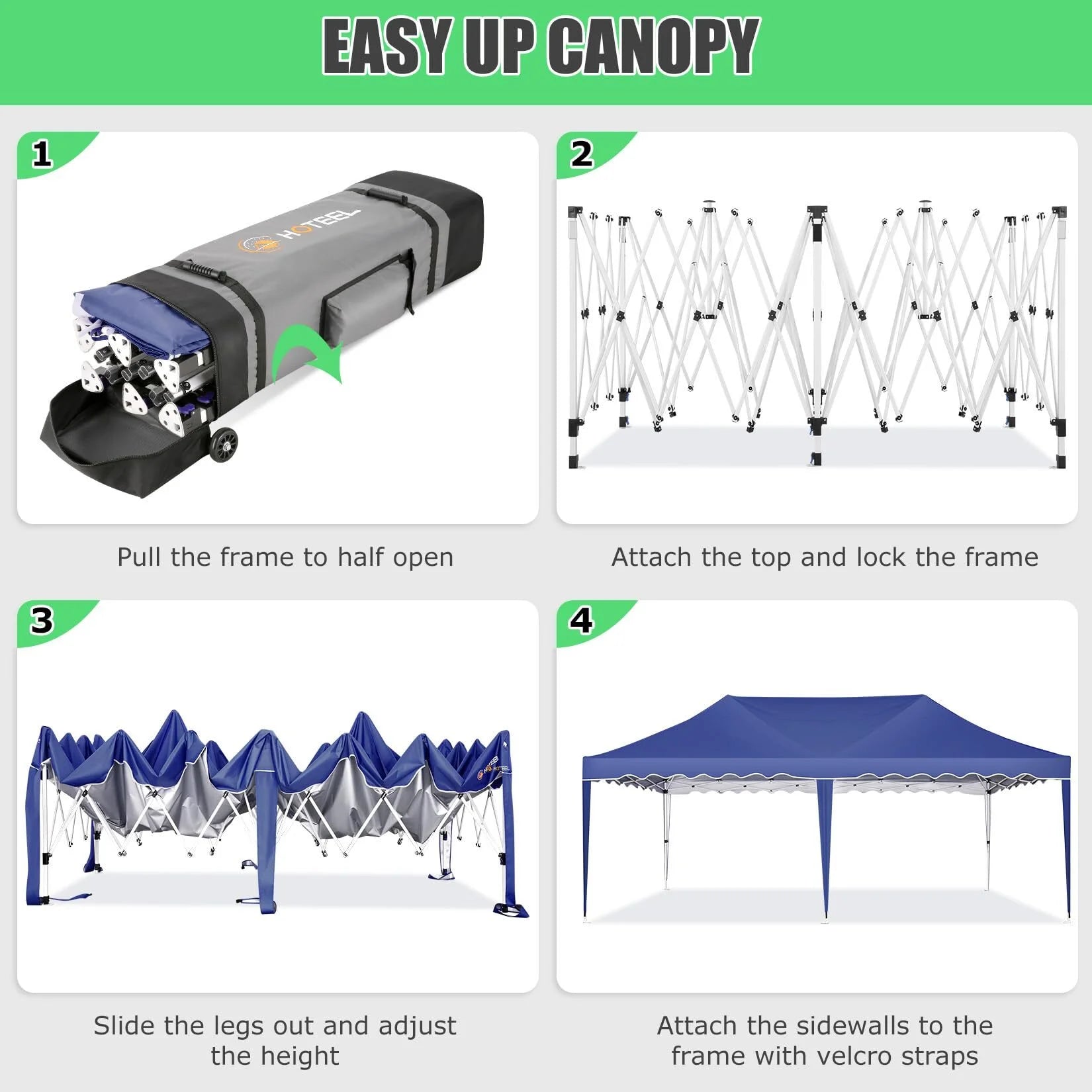 HOTEEL 10x20 Pop Up Canopy Tents for Parties, Outdoor Tent with Wheeled Bag & 4 Sandbags, Easy Setup Shelter Gazebo for Wedding, Patio Events, Commercial, Party -Waterproof and UV50+, Dark Blue