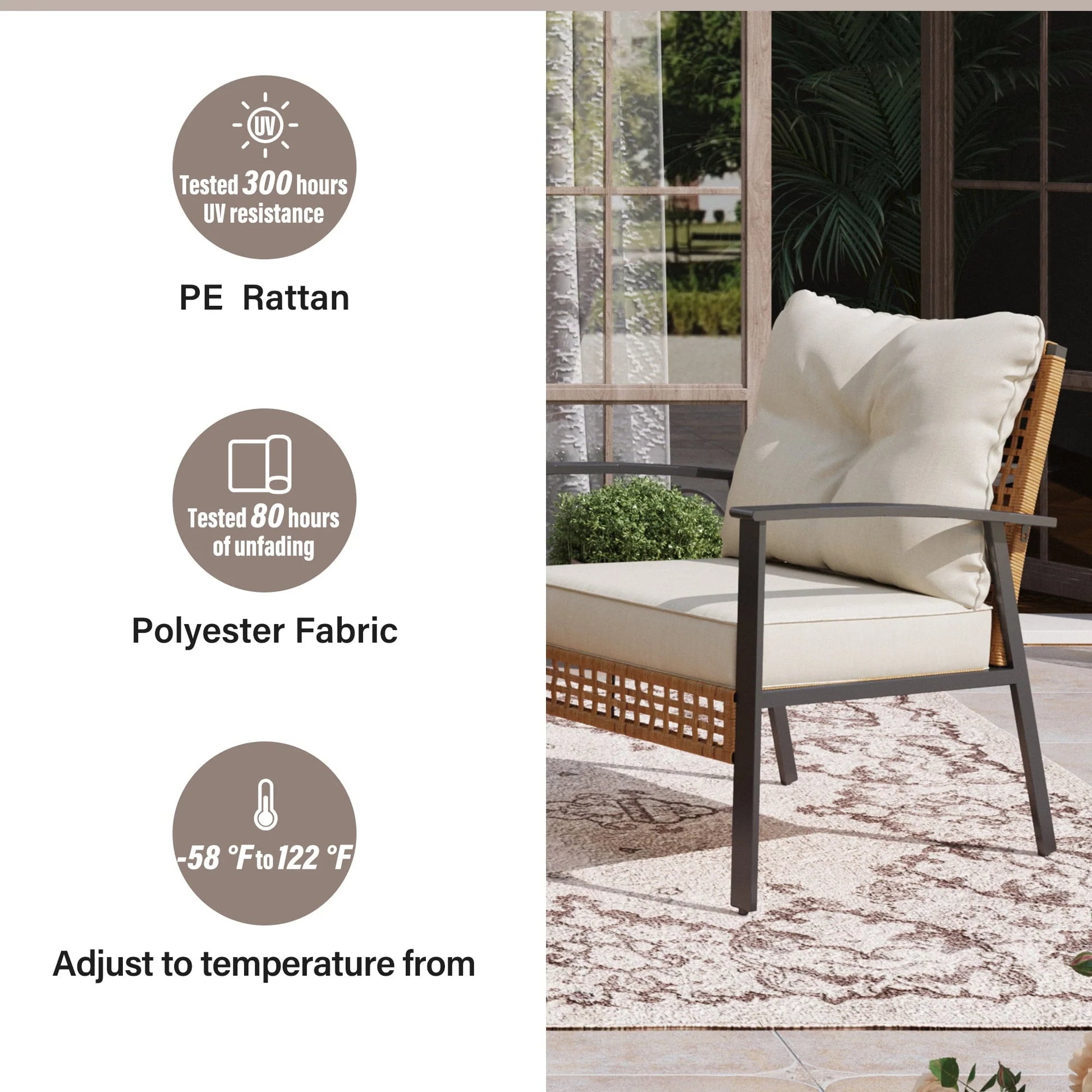 LAUSAINT HOME 4 Pieces Outdoor Patio Conversation Set with Cushions and 2-Tiers Storage Metal Coffee Table
