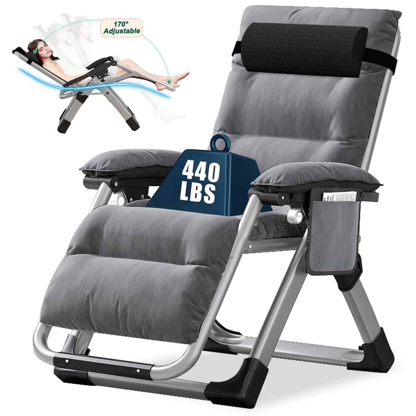 Slsy Upgrade Zero Gravity Chair, Folding Portable Reclining Lounge Chair with Removable Cushion, Armrest Mat, Headrest, Reclining Patio Lounger Chair for Indoor,Outdoor