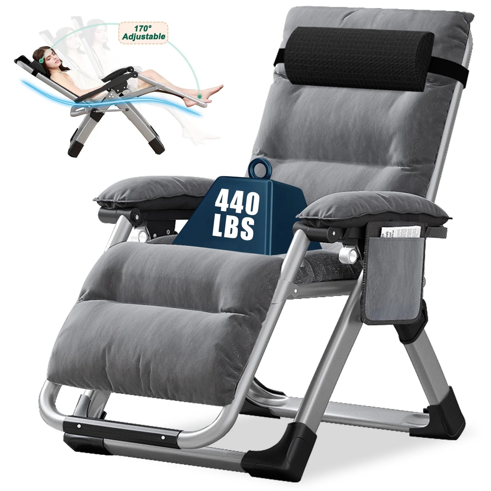 Slsy Upgrade Zero Gravity Chair, Folding Portable Reclining Lounge Chair with Removable Cushion, Armrest Mat, Headrest, Reclining Patio Lounger Chair for Indoor,Outdoor