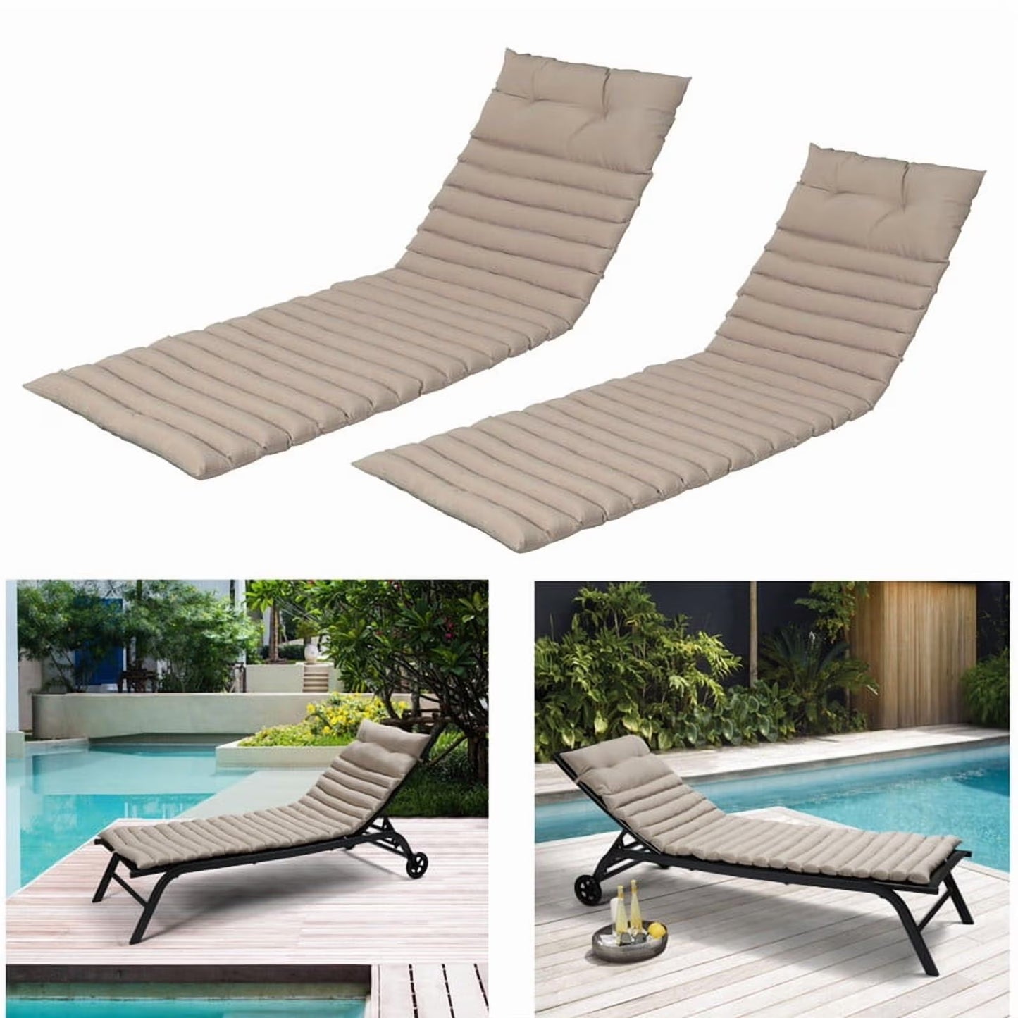 2pcs Outdoor Chaise Lounge Cushions, Waterproof Patio Foldable Chair Cushion for Garden Pool, 73 x 24in Sun Lounger Cushions for Outdoor FurnitureNavy blue