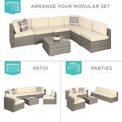 Best Choice Products 7-Piece Outdoor Modular Patio Conversation Furniture, Wicker Sectional Set - Gray/Cream
