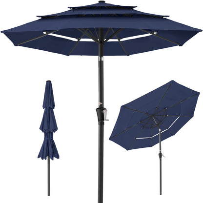 Best Choice Products 10ft 3-Tier Patio Umbrella, Market Sun Shade w/Tilt Adjustment, Easy Crank - Red