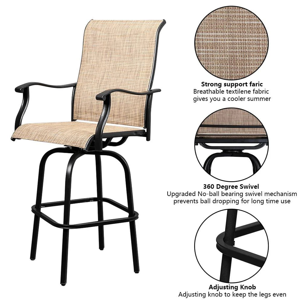 UBesGoo 51" Patio Swivel Bar Stools Set of 2, Outdoor Bar Height Patio Stools & Bar Chairs with High Back and Armrest,Black