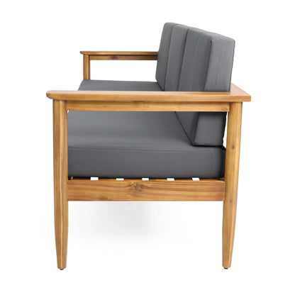 Noble House Magnolia Acacia Wood Outdoor Patio 3-Seater Sofa in Teak/Dark Gray