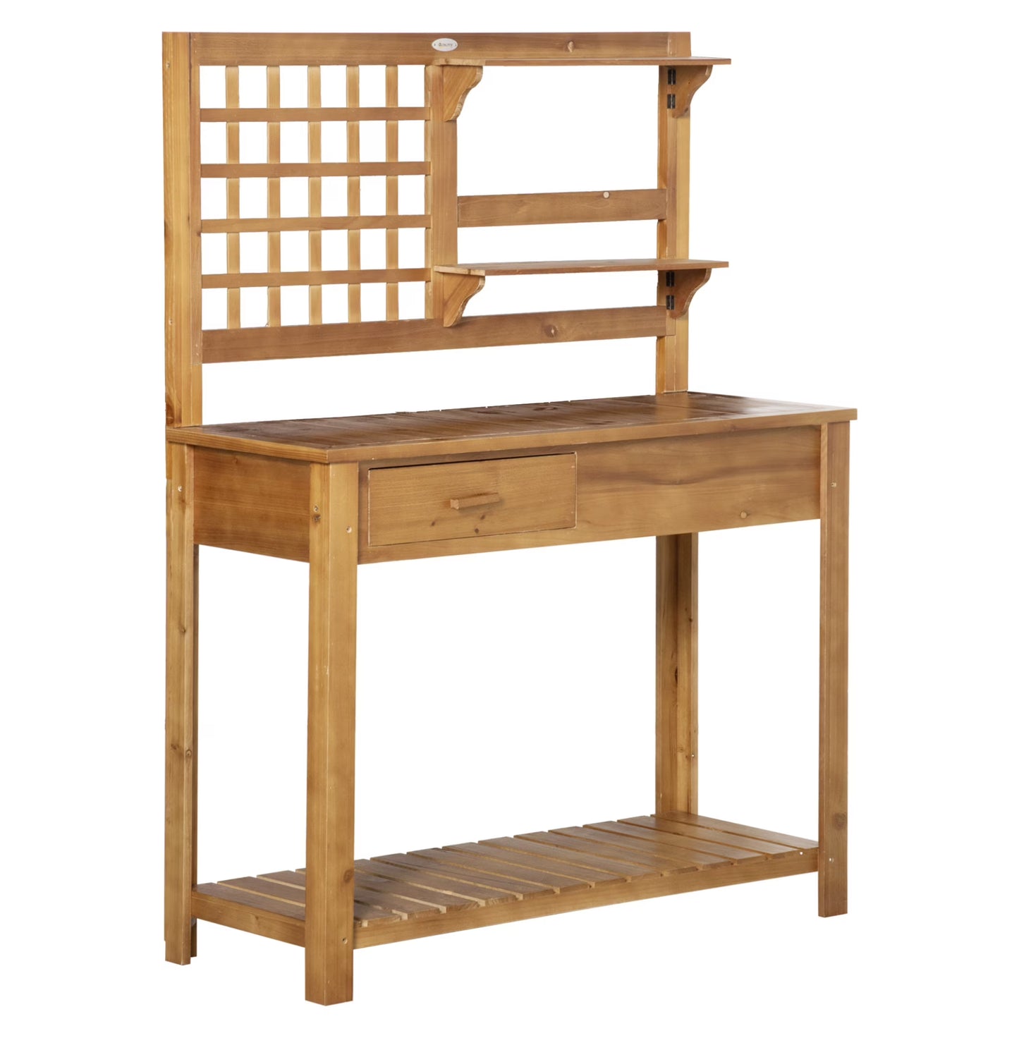 Potting Table Garden Workstation, Outdoor Wooden Workbench with Shelves & Drawer, Patio Plant Stand for Courtyard, Balcony - Brown