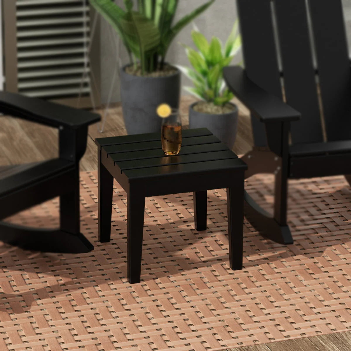 WestinTrends Ashore Oversized Outdoor Side Table, 18 Inch All Weather Poly Lumber Adirondack Patio Side Table Square End Table, Black